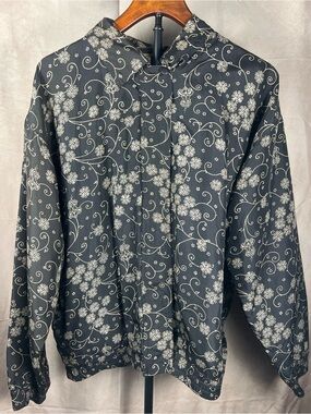 Black Floral Button-Front Casual Shirt Jacket
